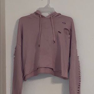 Cropped distressed hoodie